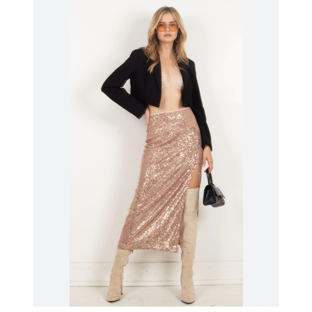 Free People Ariana Sequin Maxi Skirt in Pink Champagne - Picture 1 of 13